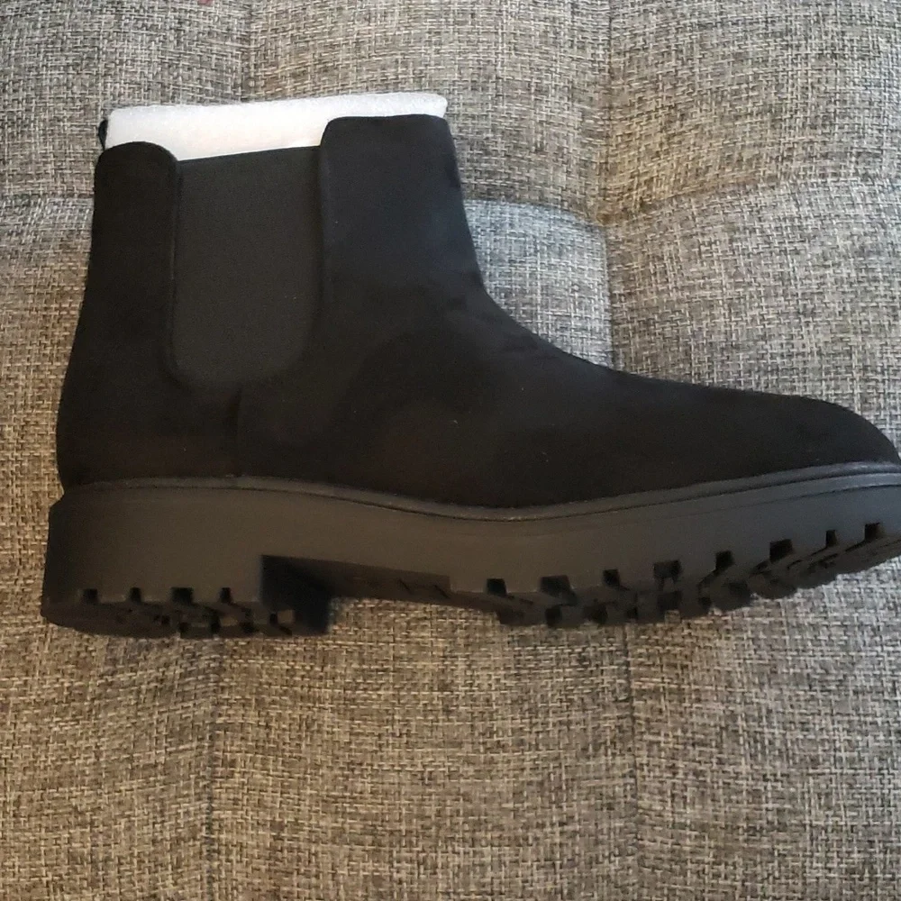 Imily Beta Side Zipper Low Block Heel Faux Suede Ankle Booties Black Size 3